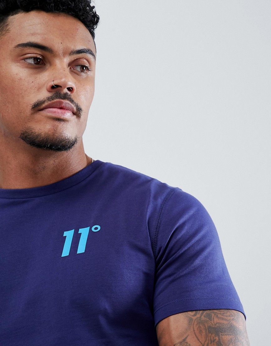 11 Degrees muscle fit t-shirt in blue with logo