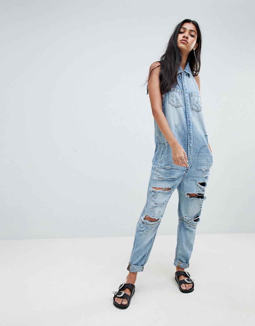 One Teaspoon Sleeveless Boilersuit With Distressing