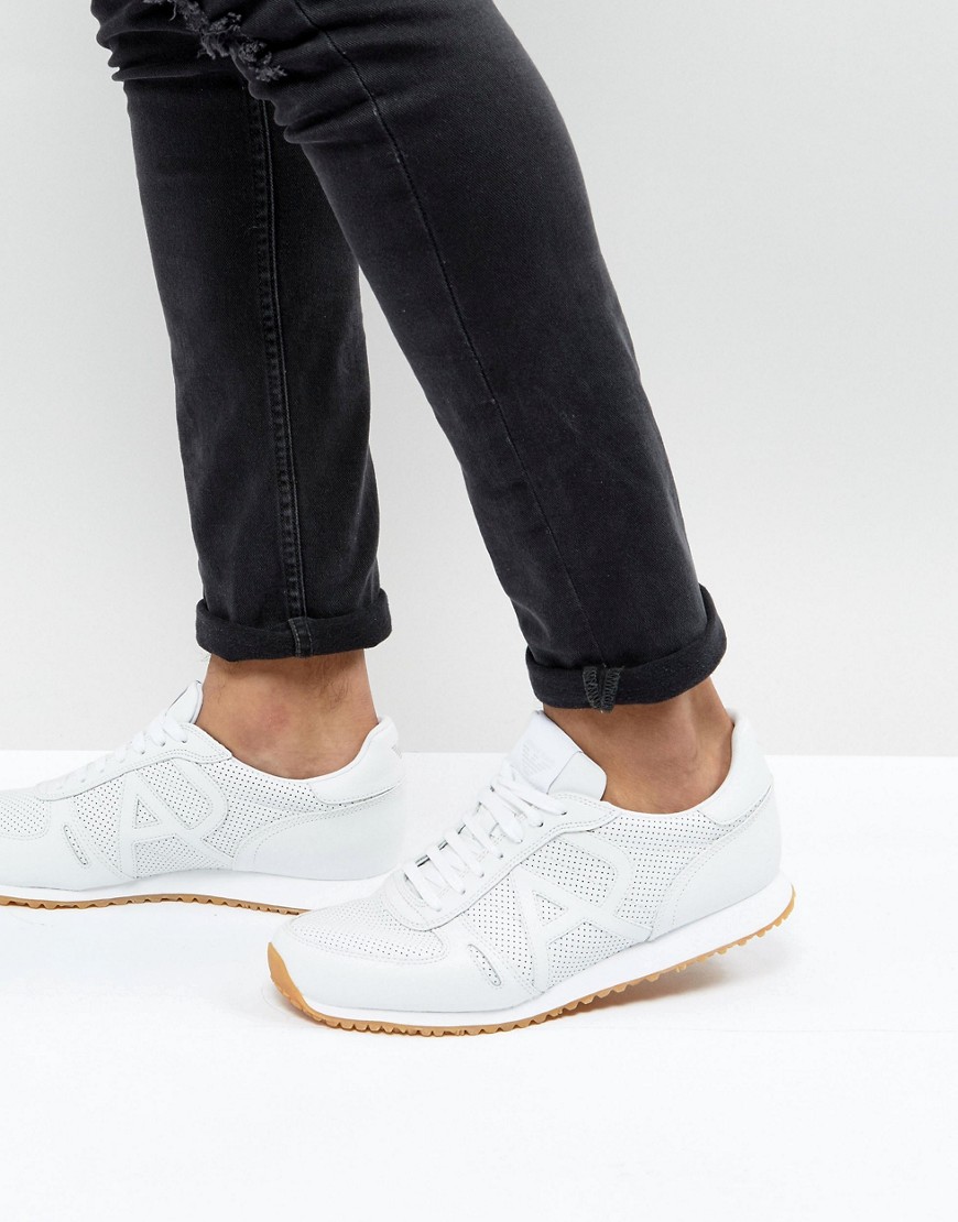 Белые кожаные кроссовки с перфорацией Armani Jeans - Белый 