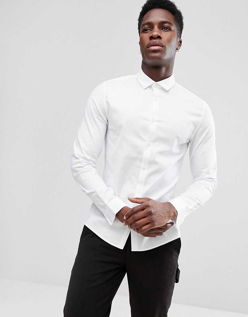 Белая эластичная оксфордская рубашка узкого кроя ASOS Premium - Белый ASOS DESIGN 