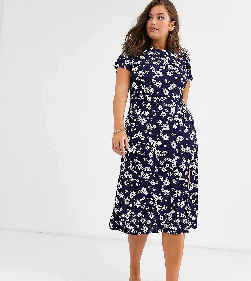 River Island Plus jersey dress in navy floral print