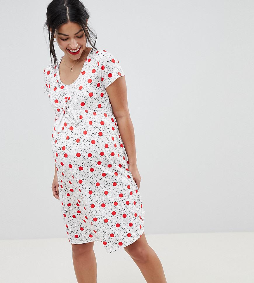 & You nursing knot Front Tea Dress with Tie Front In Multi Spot