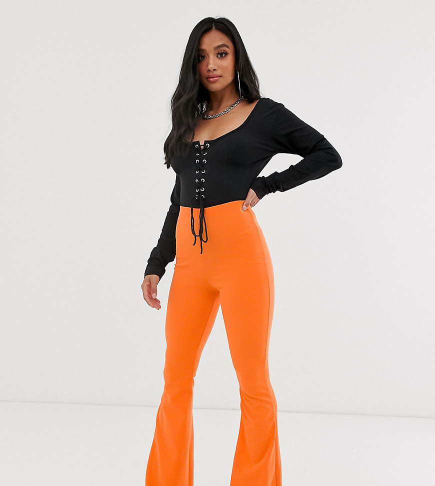 Missguided Petite flare trousers in orange