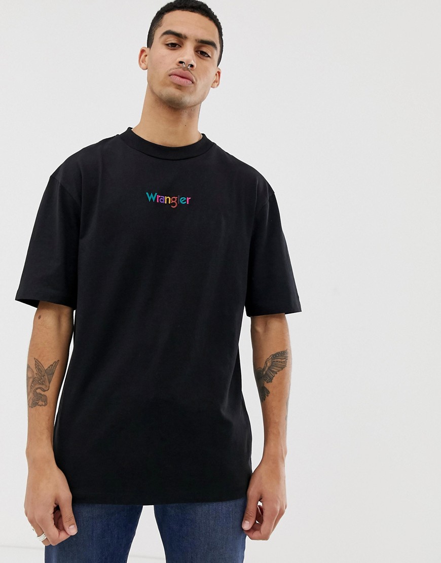 Wrangler oversized embroidered rainbow logo t-shirt in black