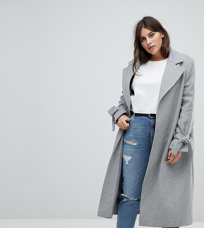 Helene Berman Plus Tie Sleeve Wool Blend Duster Coat - Grey