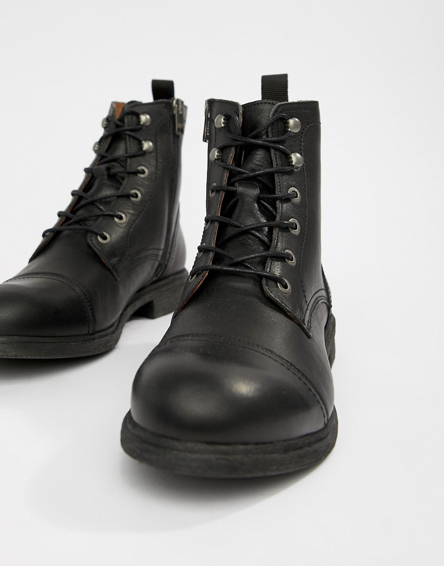 Selected Homme Leather Lace Up Boot With Toe Cap