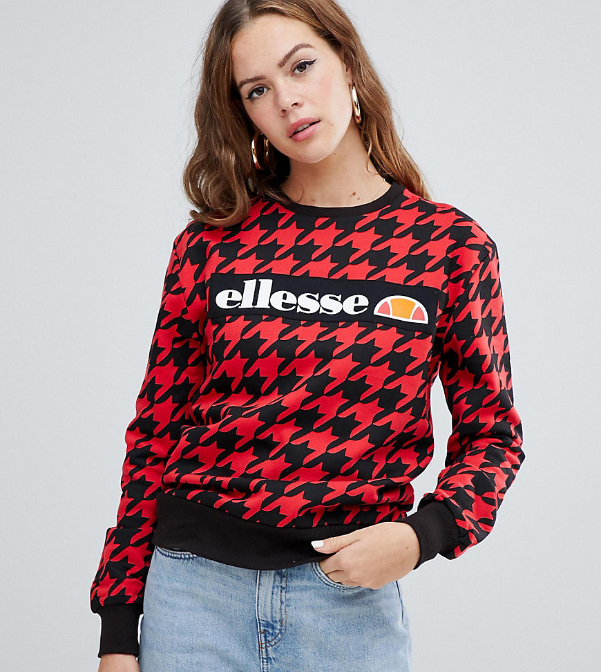 ellesse relaxed sweatshirt with front logo in houndstooth - Red/black