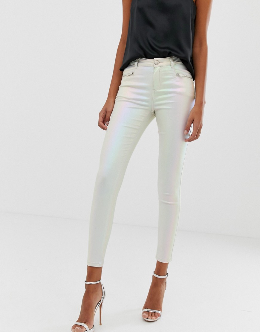 Lipsy coated skinny jeans in pearlescent cream