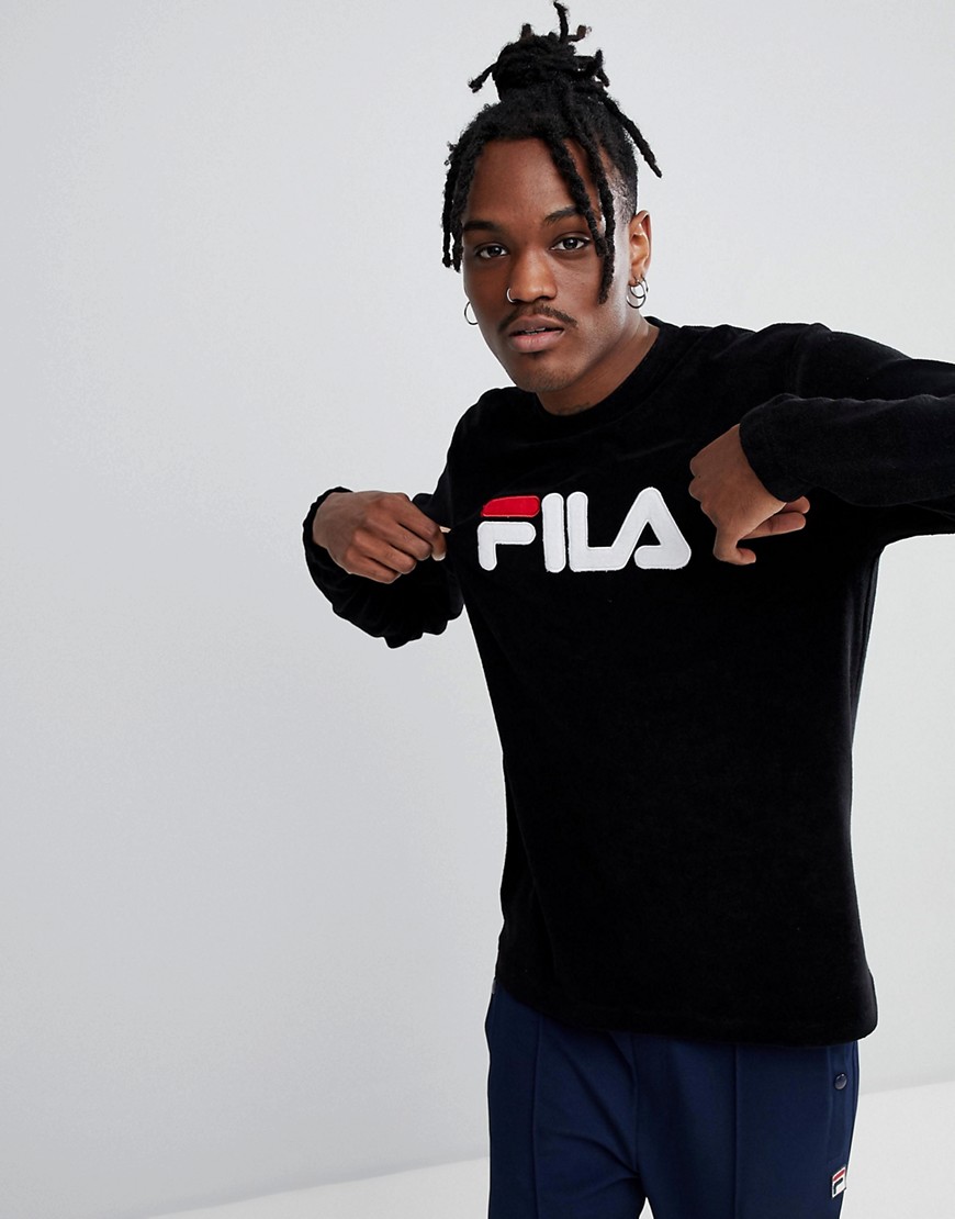 Fila black line terry towelling sweatshirt with logo in black - Black