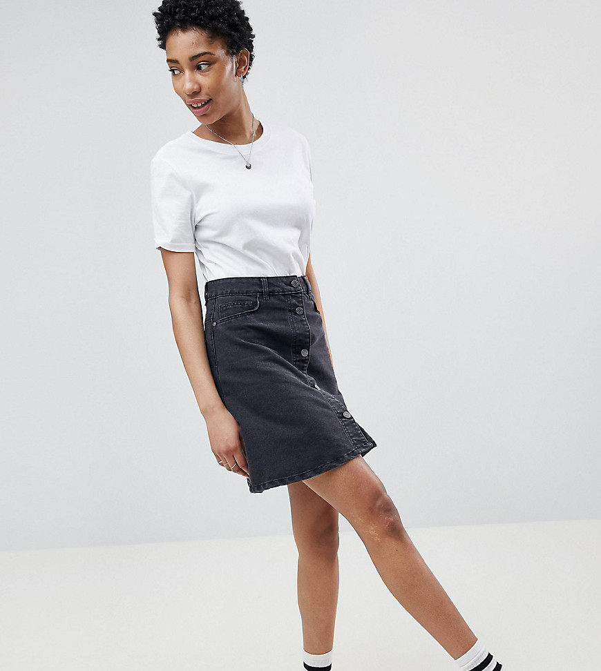 Noisy May Tall Button Front Denim Mini Skirt - Black