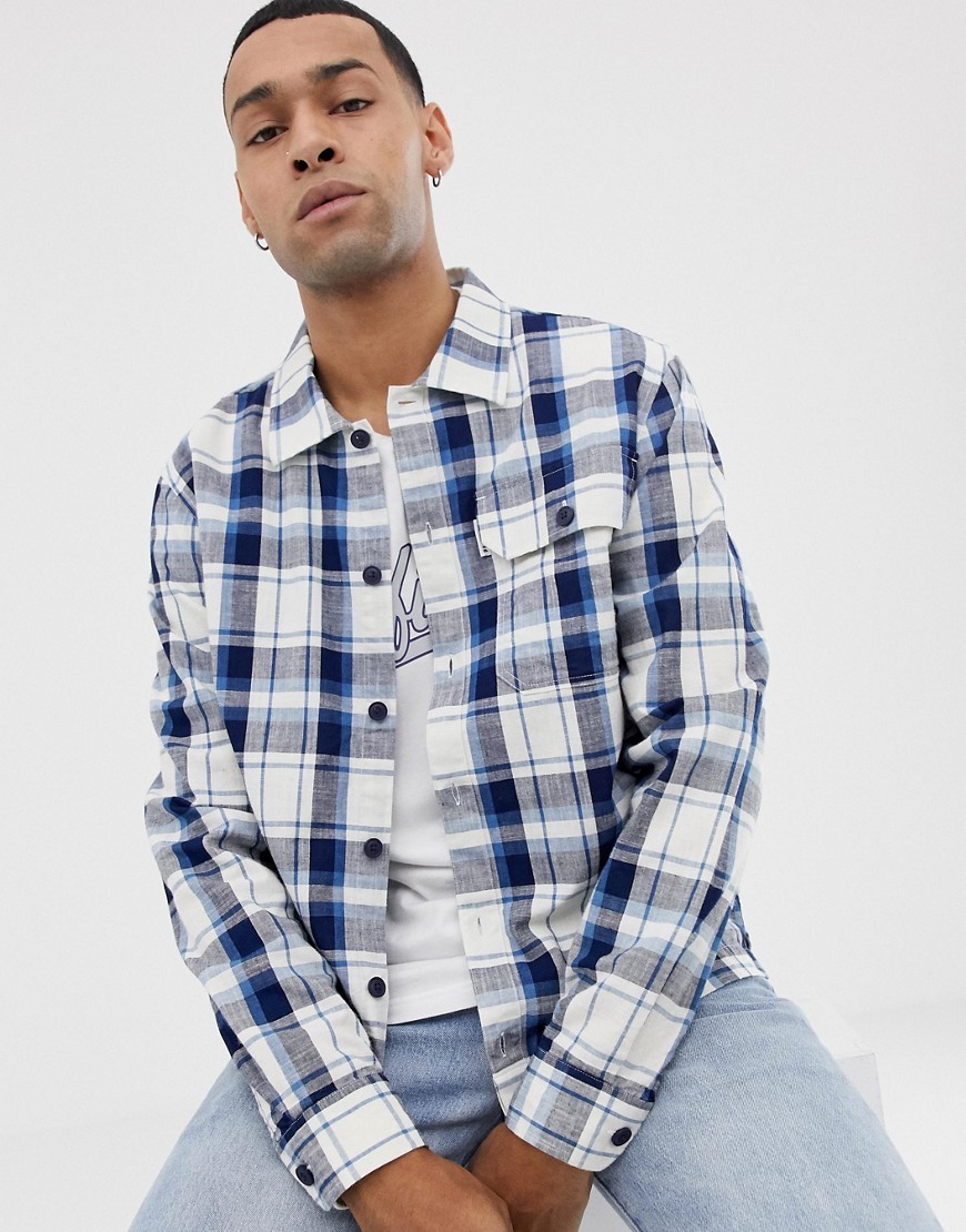 Penfield spence boxy fit overshirt in white with blue check