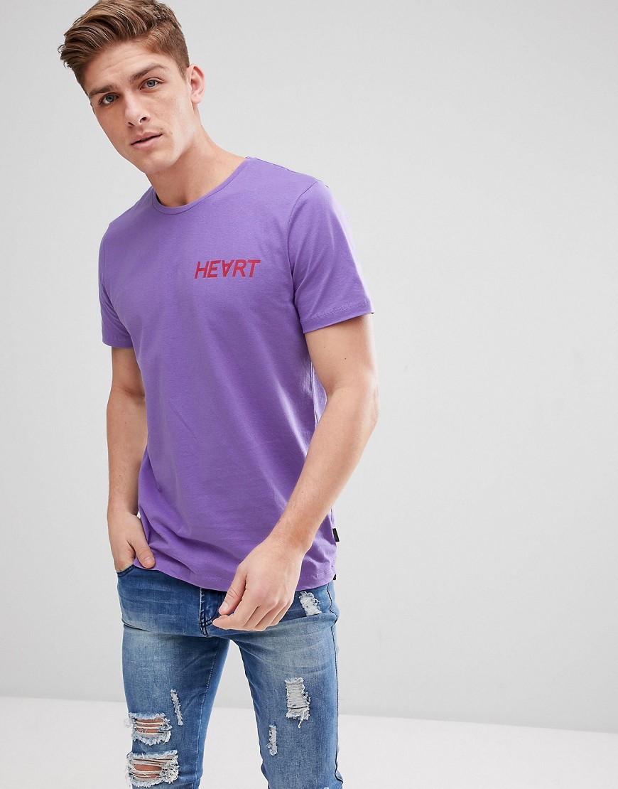 Jack & Jones Originals T-Shirt With Heart Text - Purple hebe