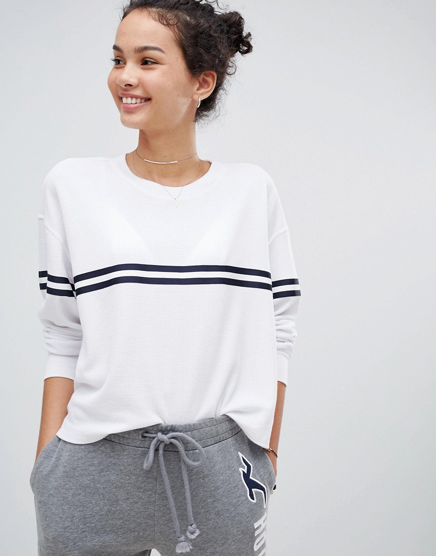 Hollister waffle top with striped chest - White