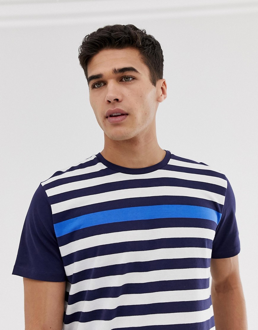 Esprit t-shirt in multi tone stripe in blue