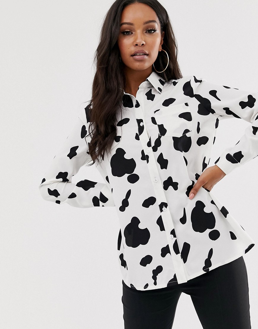 PrettyLittleThing oversized shirt in cow print