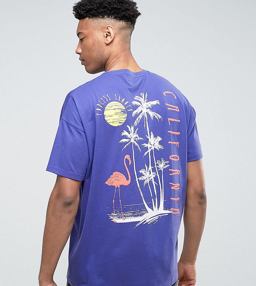 ASOS TALL Super Oversized T-Shirt with Palm Back Print in Purple - Peacock