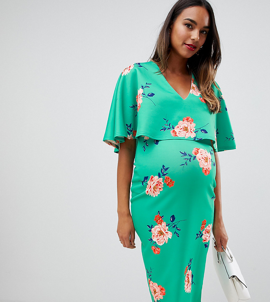 ASOS DESIGN Maternity nursing cape double layer bodycon midi dress in floral print