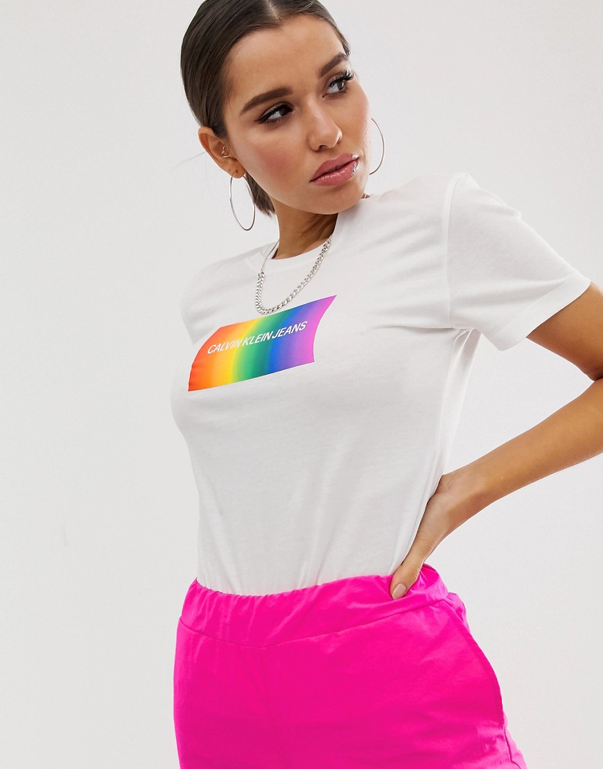 Calvin Klein Jeans rainbow box logo t shirt