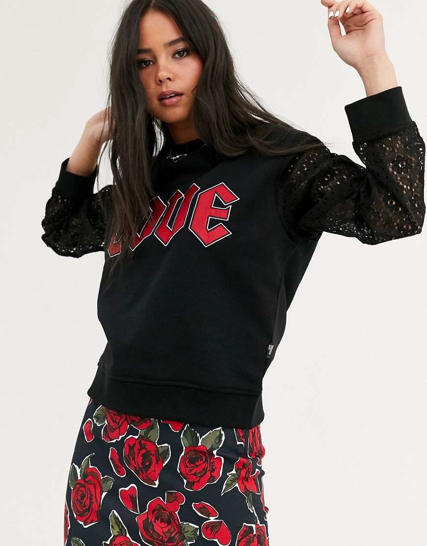 Love Moschino love logo lace sleeve sweatshirt