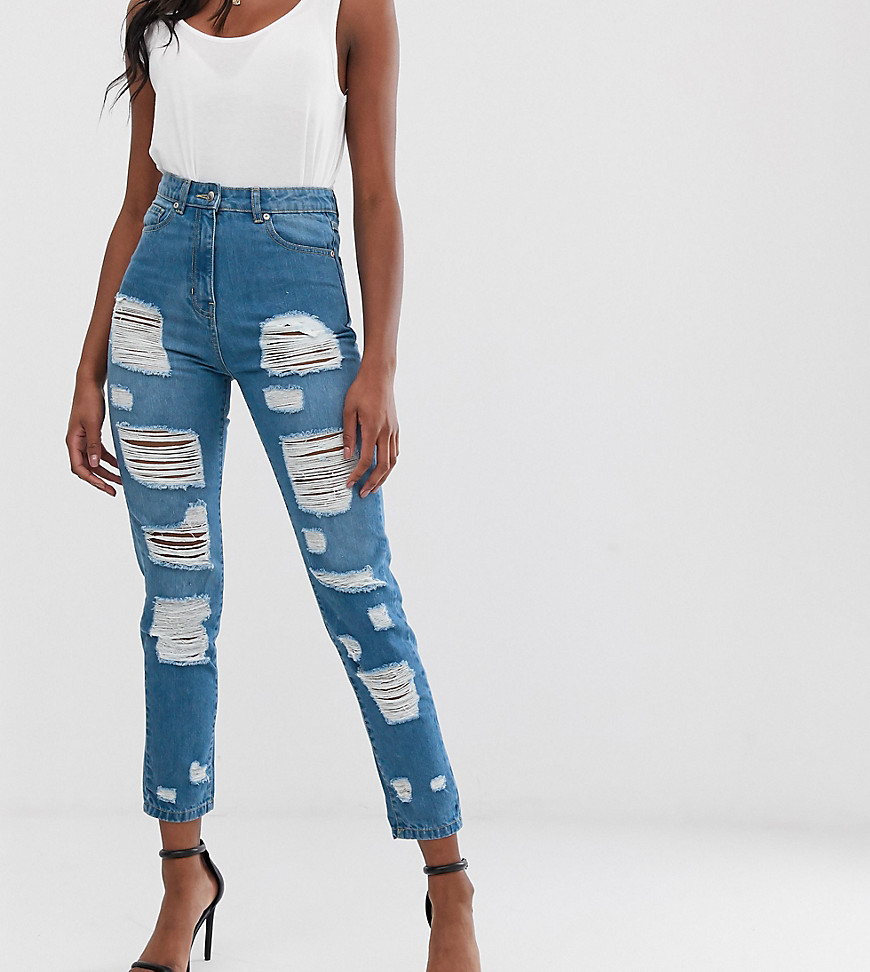 Parisian Tall high waisted jeans with extreme distressing detail