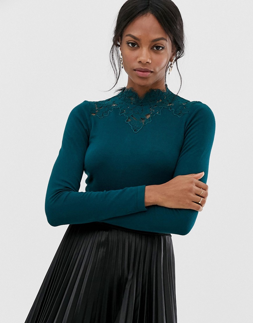 Warehouse lace high neck jumper