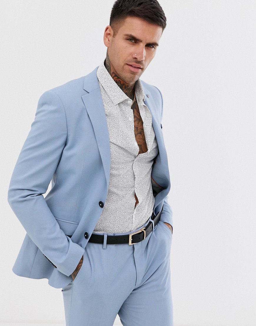 Avail London skinny fit suit jacket in light blue