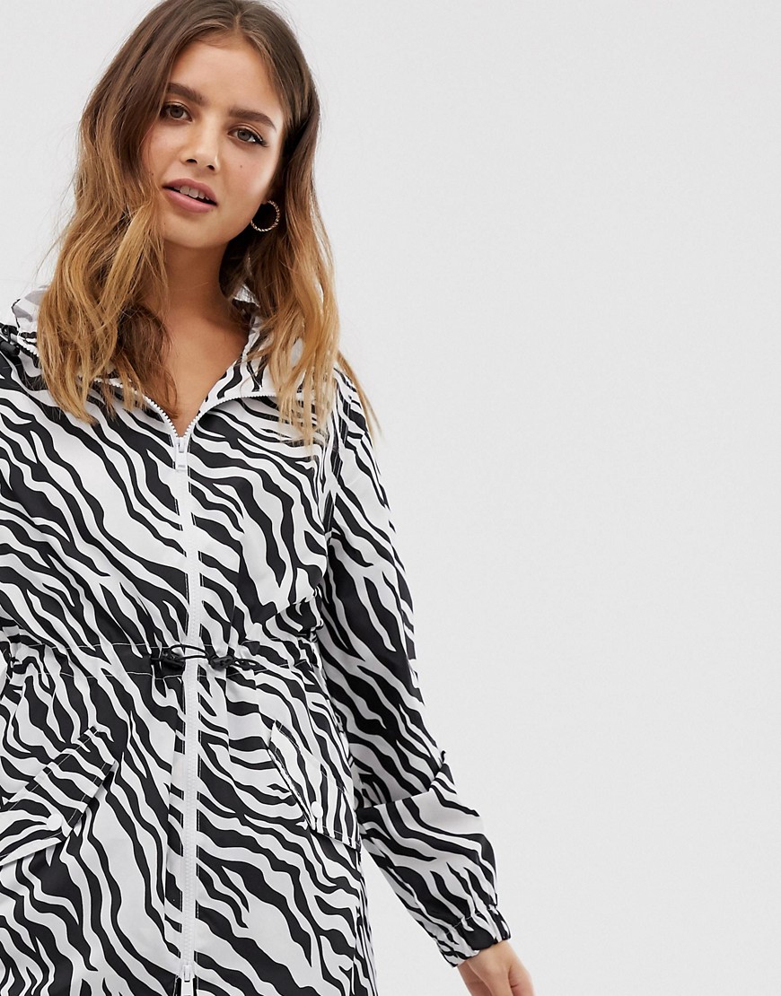 Brave Soul rain mac jacket in zebra print