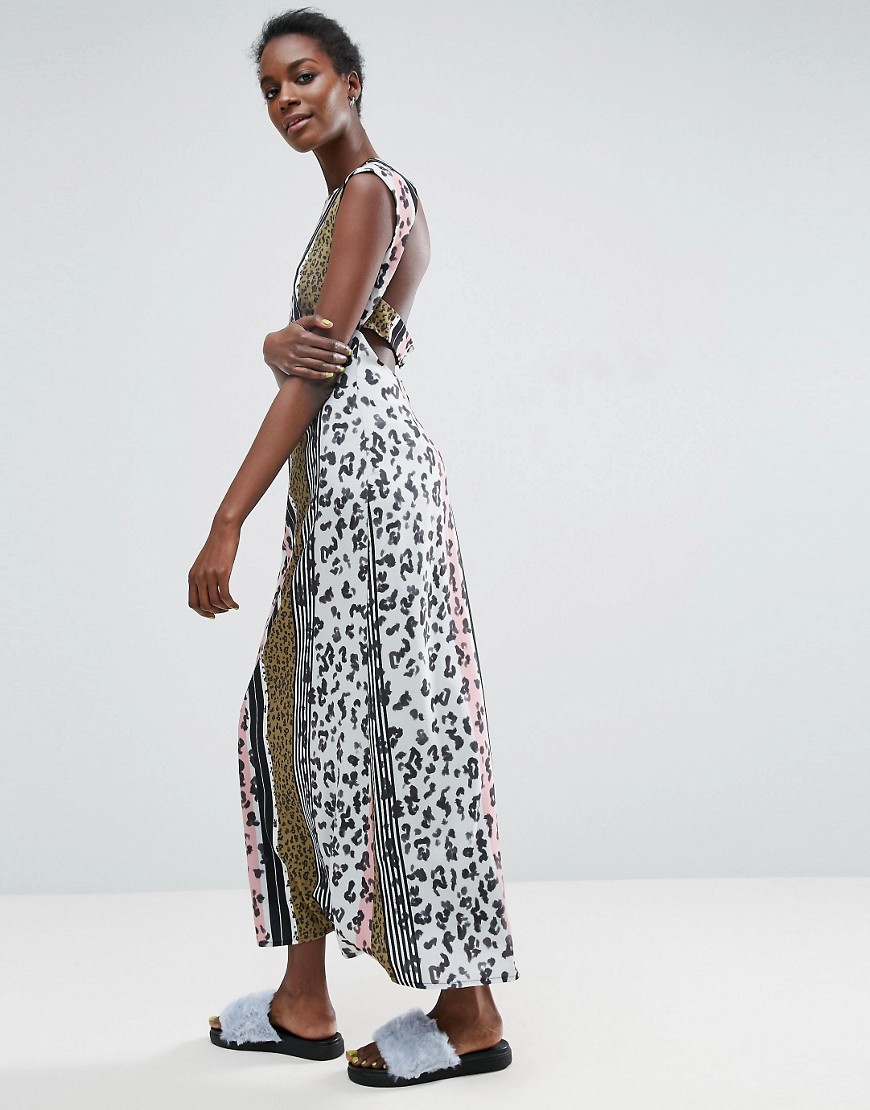 ASOS Made In Kenya Leopard Maxi Dress With Cut Out Back - Stripe leopard print