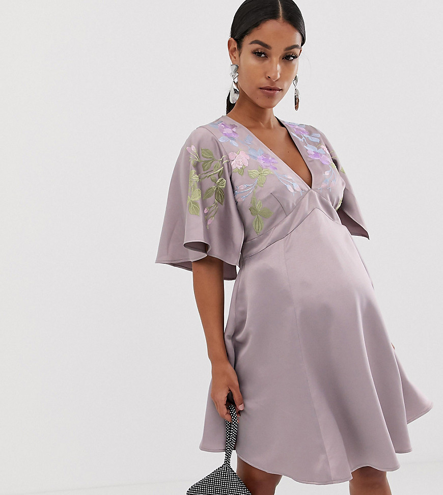 ASOS DESIGN Maternity cape sleeve embroidered mini dress