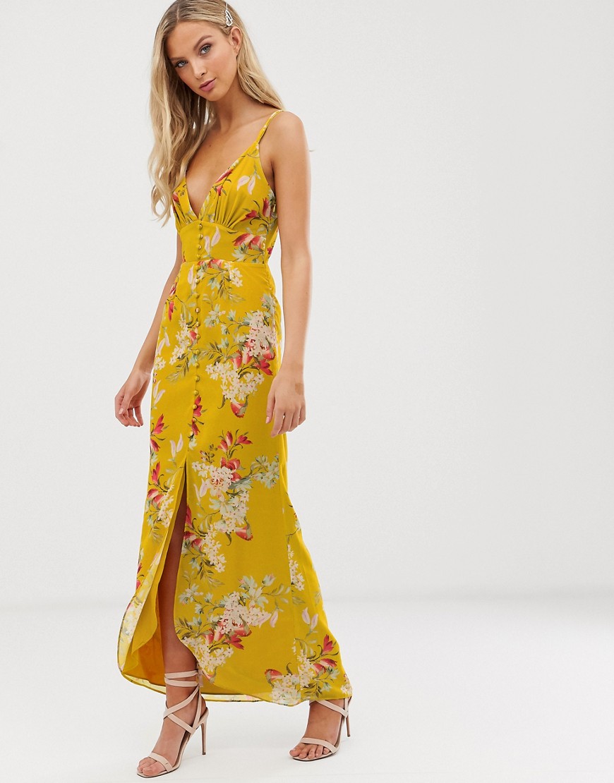 Hope & Ivy floral button front cami strap midi dress
