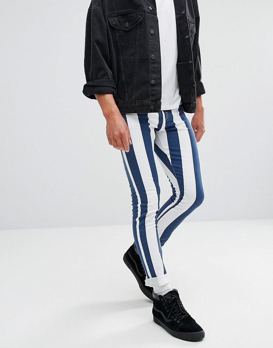 Jaded London Super Skinny Jeans In Navy And White Stripes - White