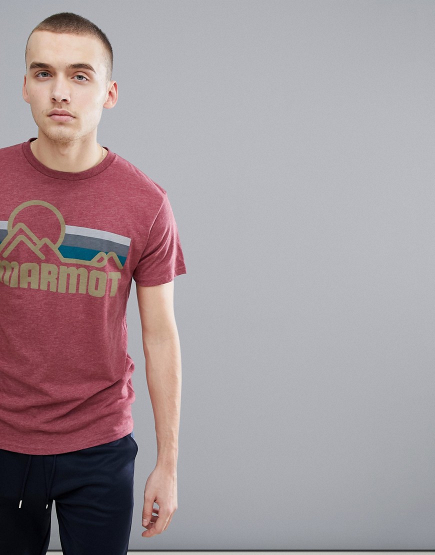 Marmot Coastal T-Shirt With Vintage Mountain Chest Logo in Burgundy - New burg heather