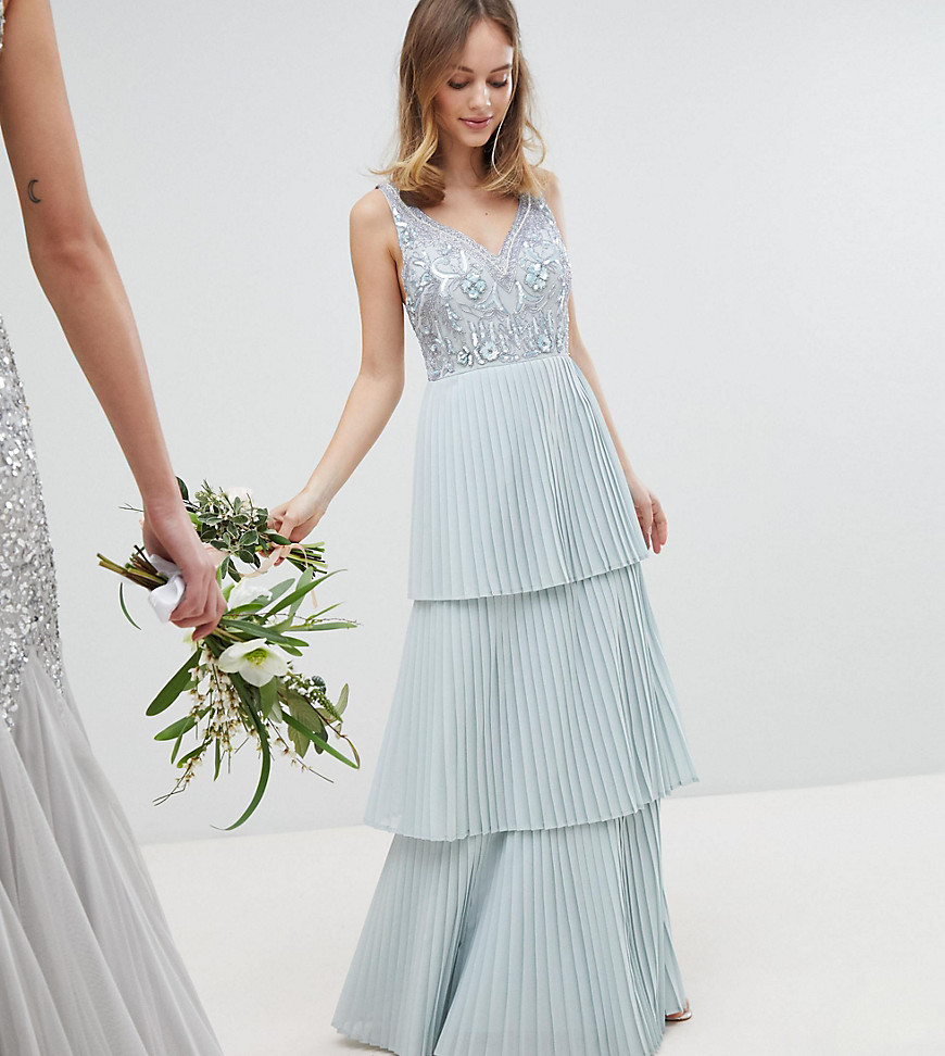 Maya Petite Floral Sequin Top Maxi Bridesmaid Dress With Tiered Ruffle Pleated Bridemaid Skirt