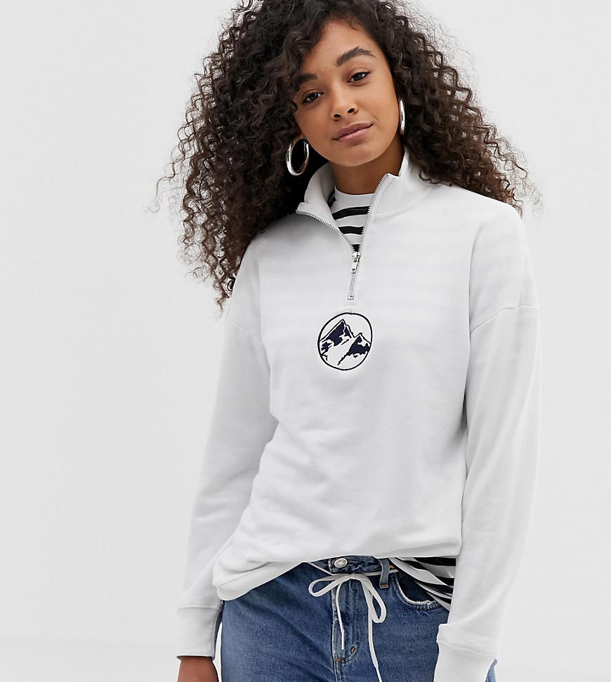 Daisy Street half zip sweatshirt with mountain embroidery
