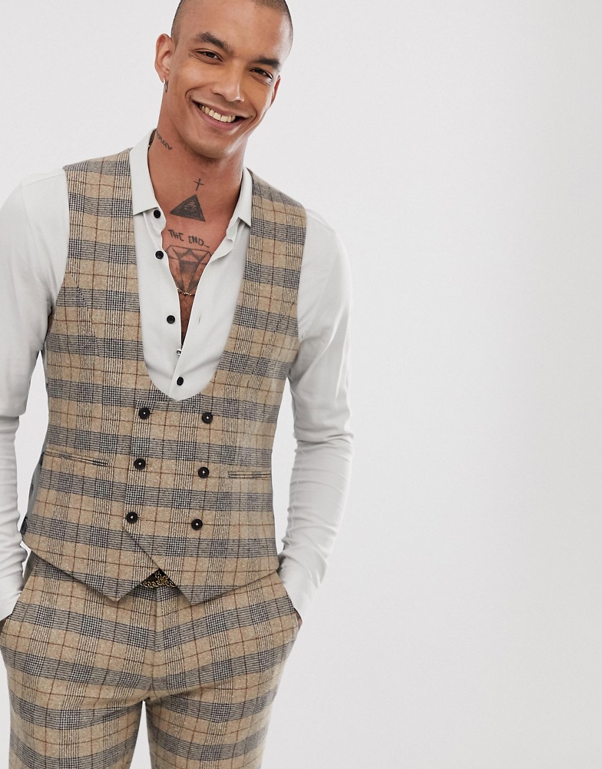 Twisted Tailor Ace super skinny waistcoat in heritage check