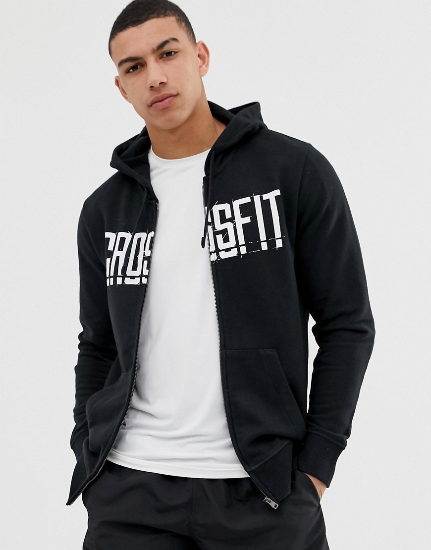 Reebok Crossfit zip thru hoodie in black
