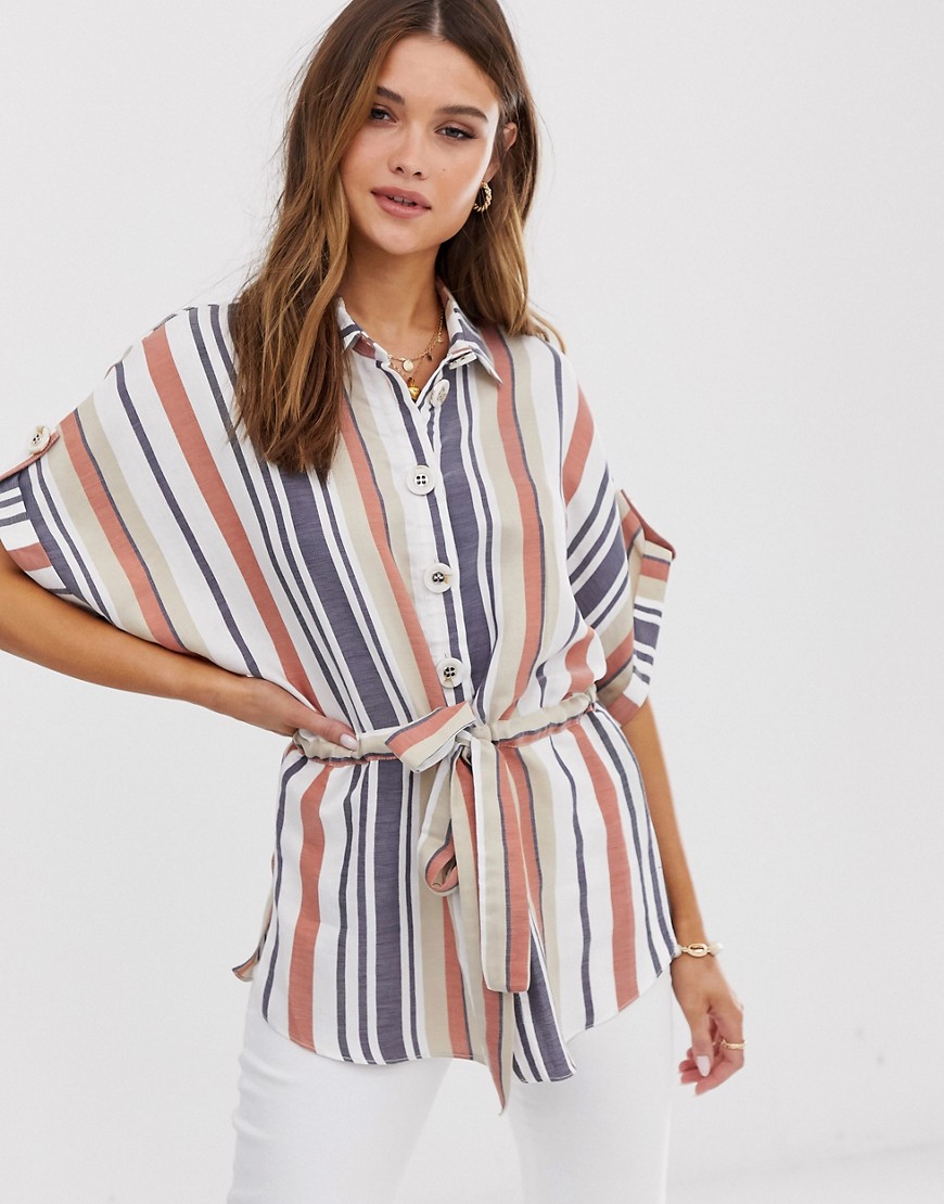 River Island oversized belted shirt in stripe