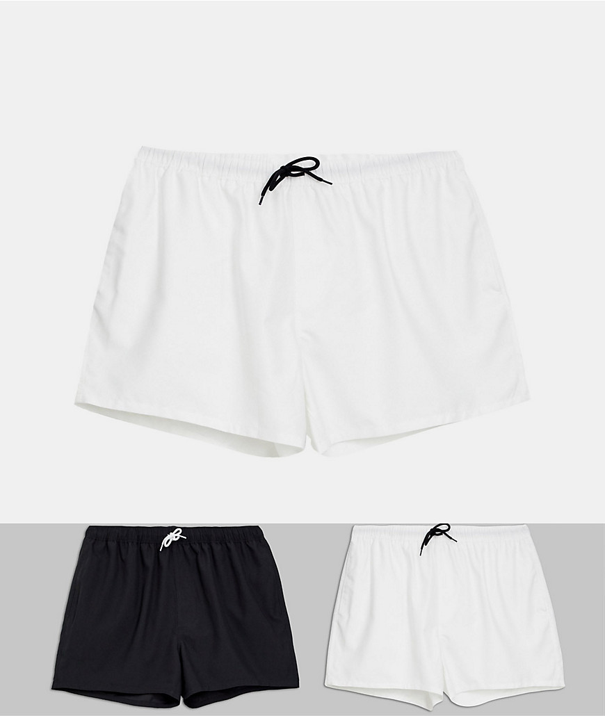 ASOS DESIGN Plus swim shorts in short length black & white 2 pack multipack saving