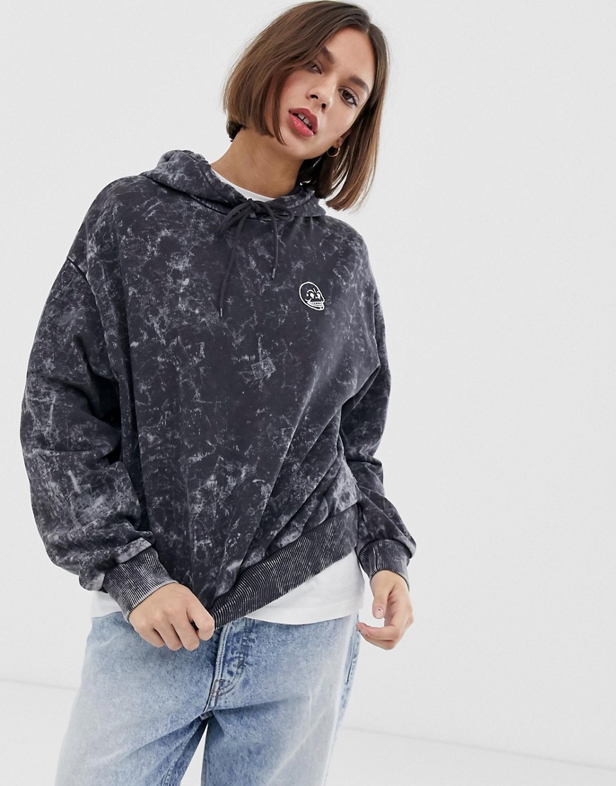Cheap Monday washed effect hoodie with skull print with organic cotton