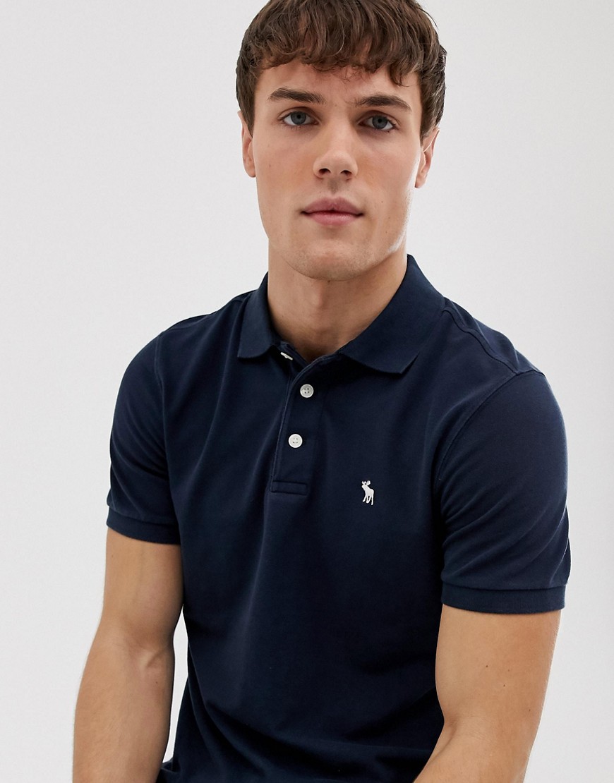 Abercrombie & Fitch icon logo pique polo in navy