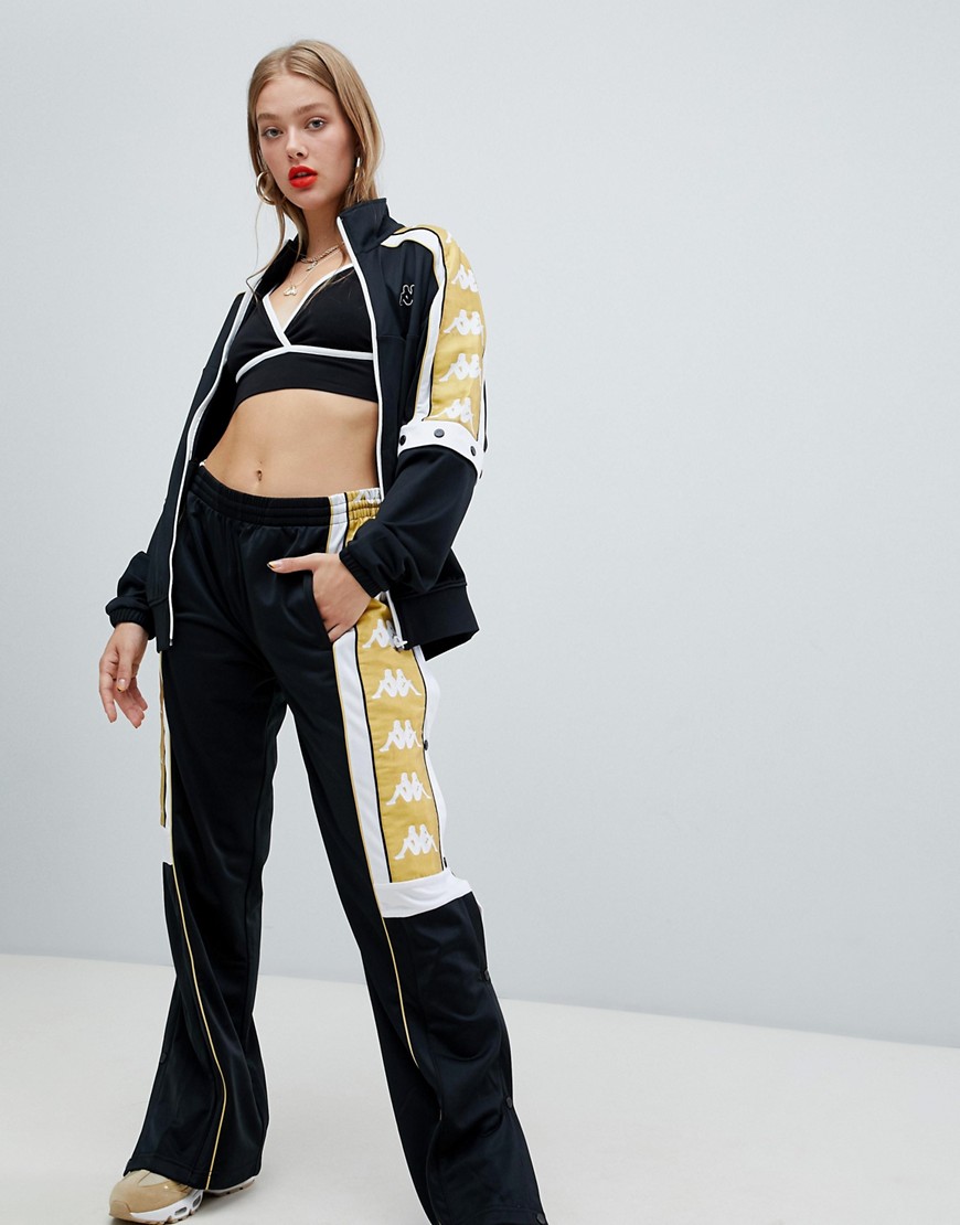 Kappa Tracksuit Jacket With Popper Sleeves And Banda Logo Taping Co-Ord - Black/gold