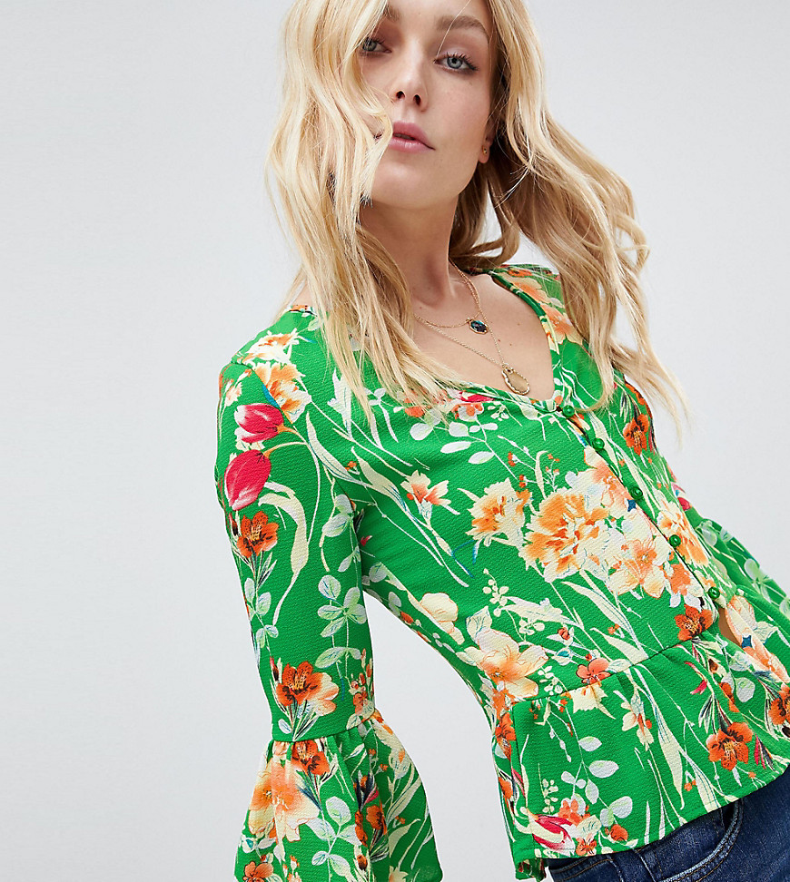 Glamorous Tall Top With Button Front And Peplum Hem In Floral
