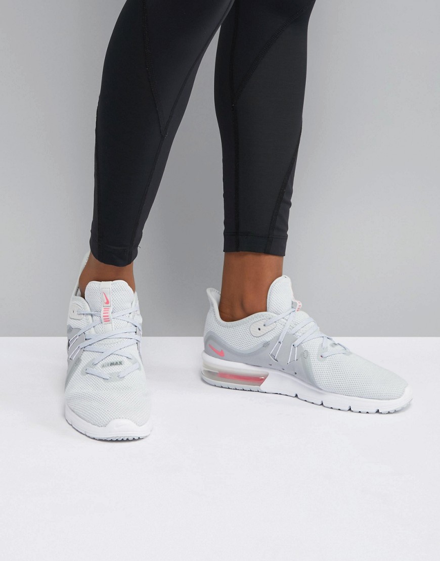 Nike Running Air Max Sequent Trainers In Grey And Pink - Pure platinum/racer