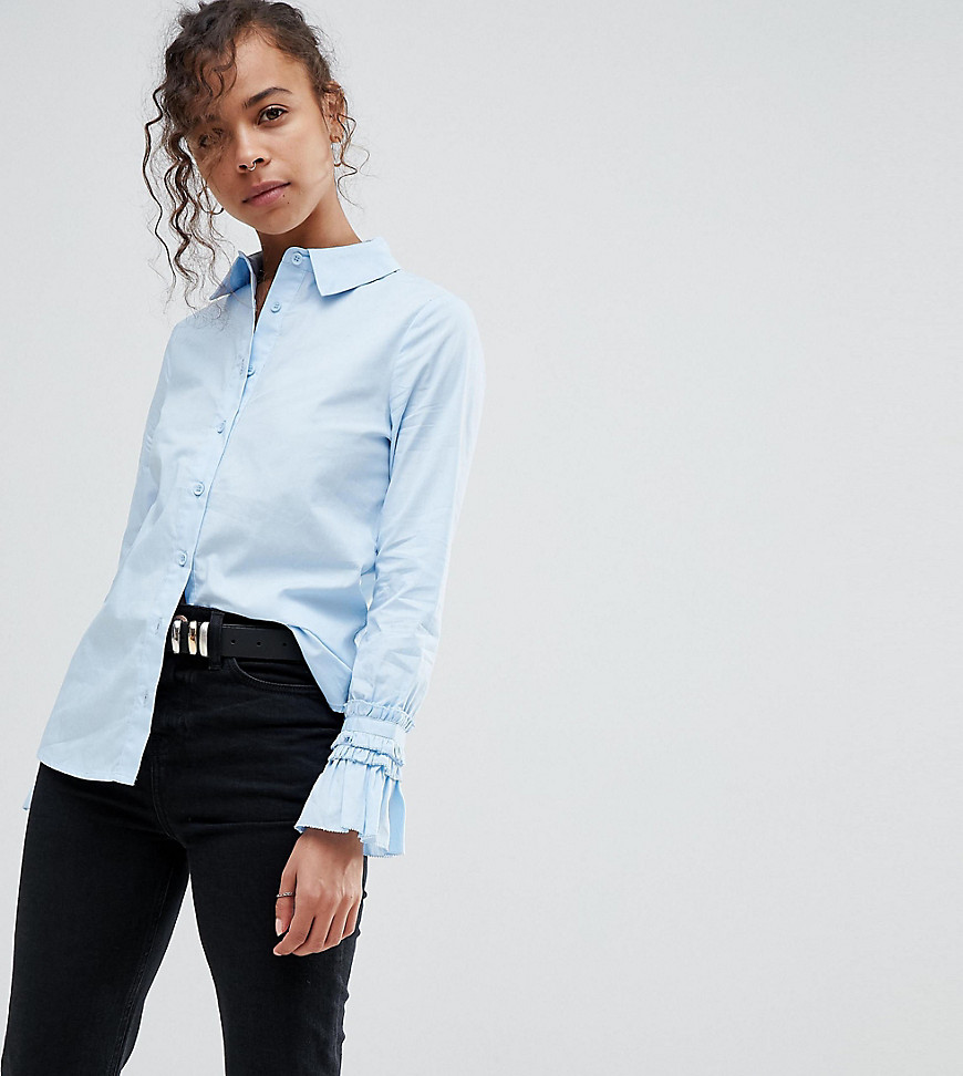 Lost Ink Petite Shirt With Frill Detail Cuffs - Blue