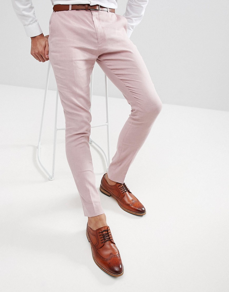 ASOS DESIGN wedding super skinny smart trousers in pink linen