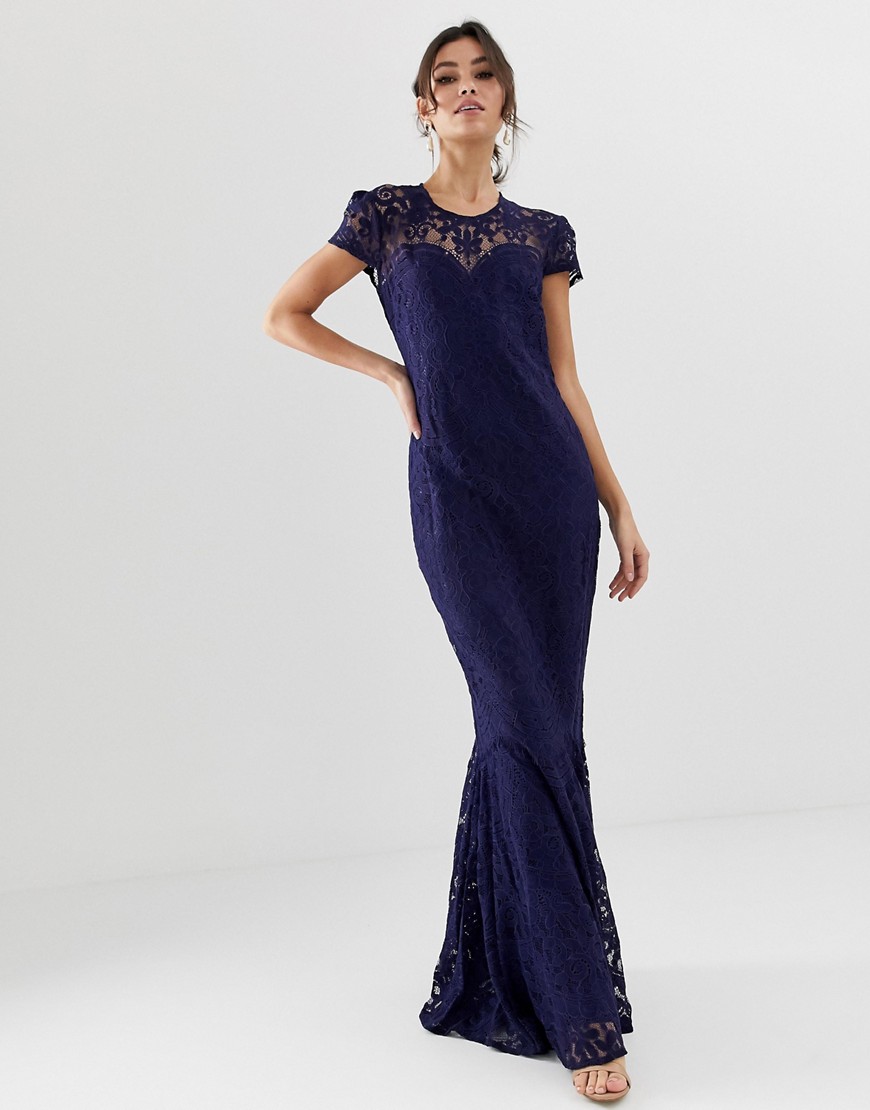 City Goddess all over lace fishtail capped sleeve maxi dress