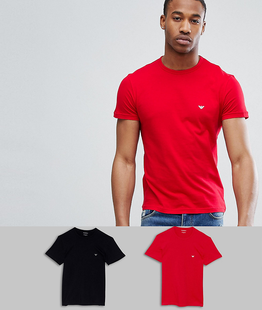 Emporio Armani Muscle Fit 2 Pack T-Shirt In Black/Red - 40920
