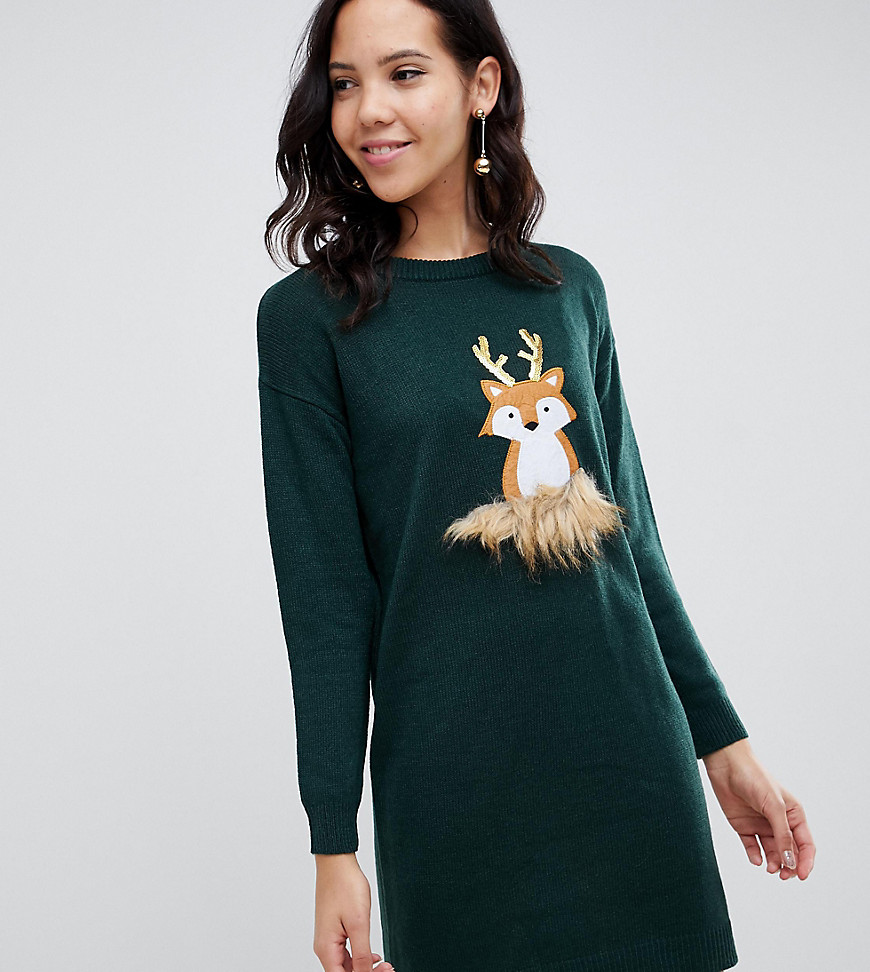 Brave Soul Tall foxie christmas jumper dress