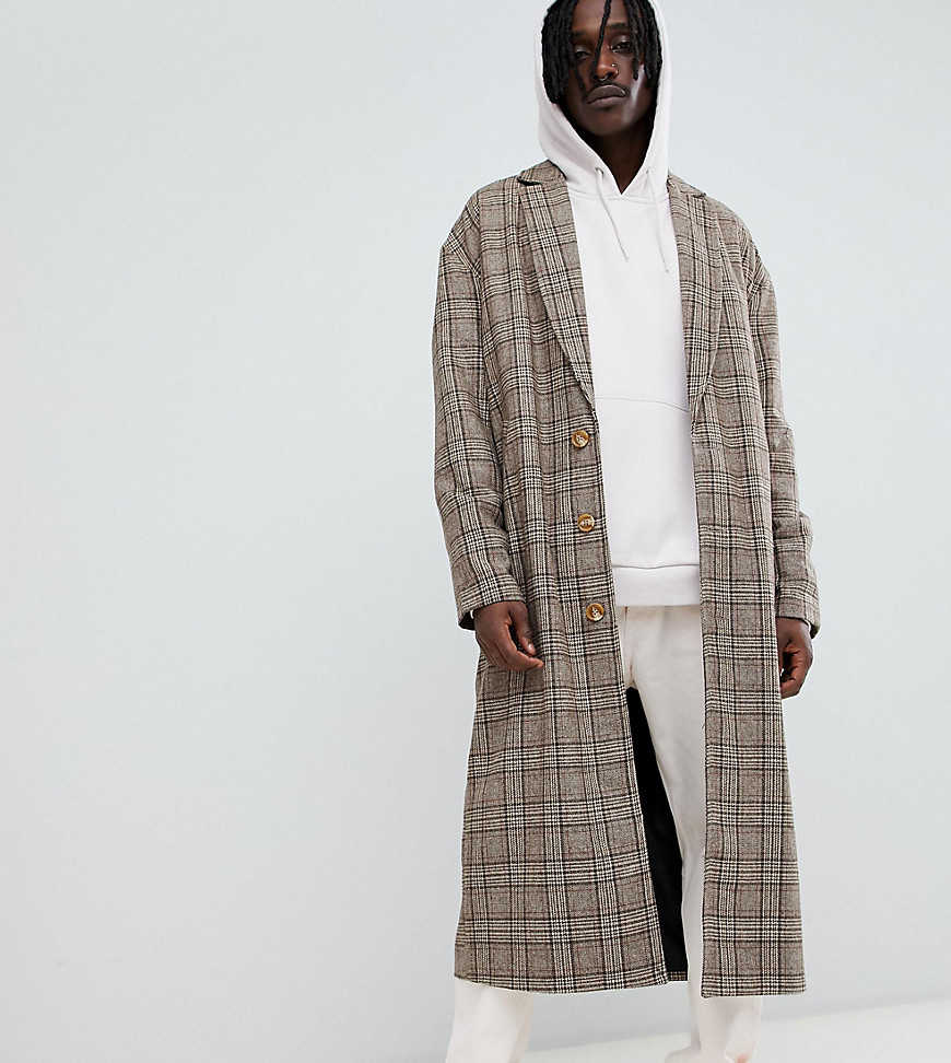 The New County longline overcoat in brown check
