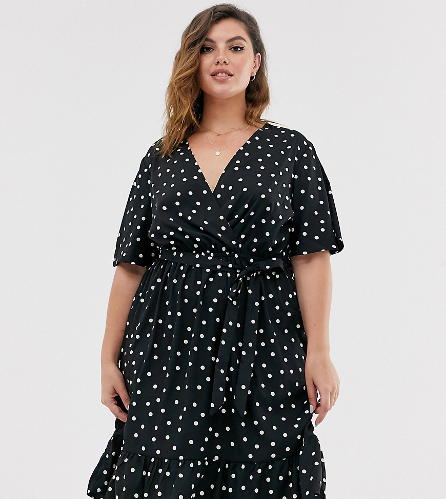 New Look Curve tiered dress in polka dot